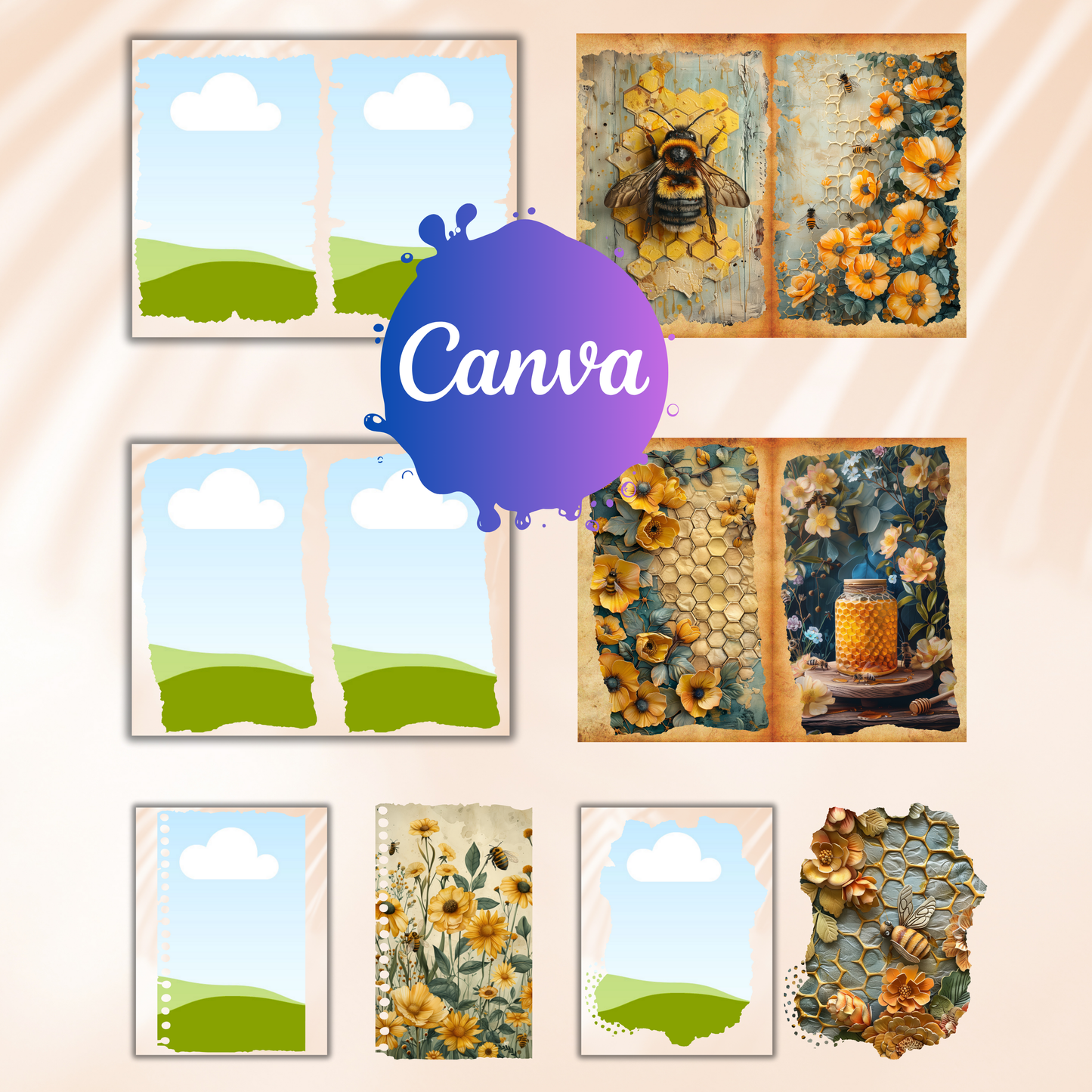 Junk Journal Kit | Canva Junk Journal Template | Canva Frames Kit | DIY Journal Templates