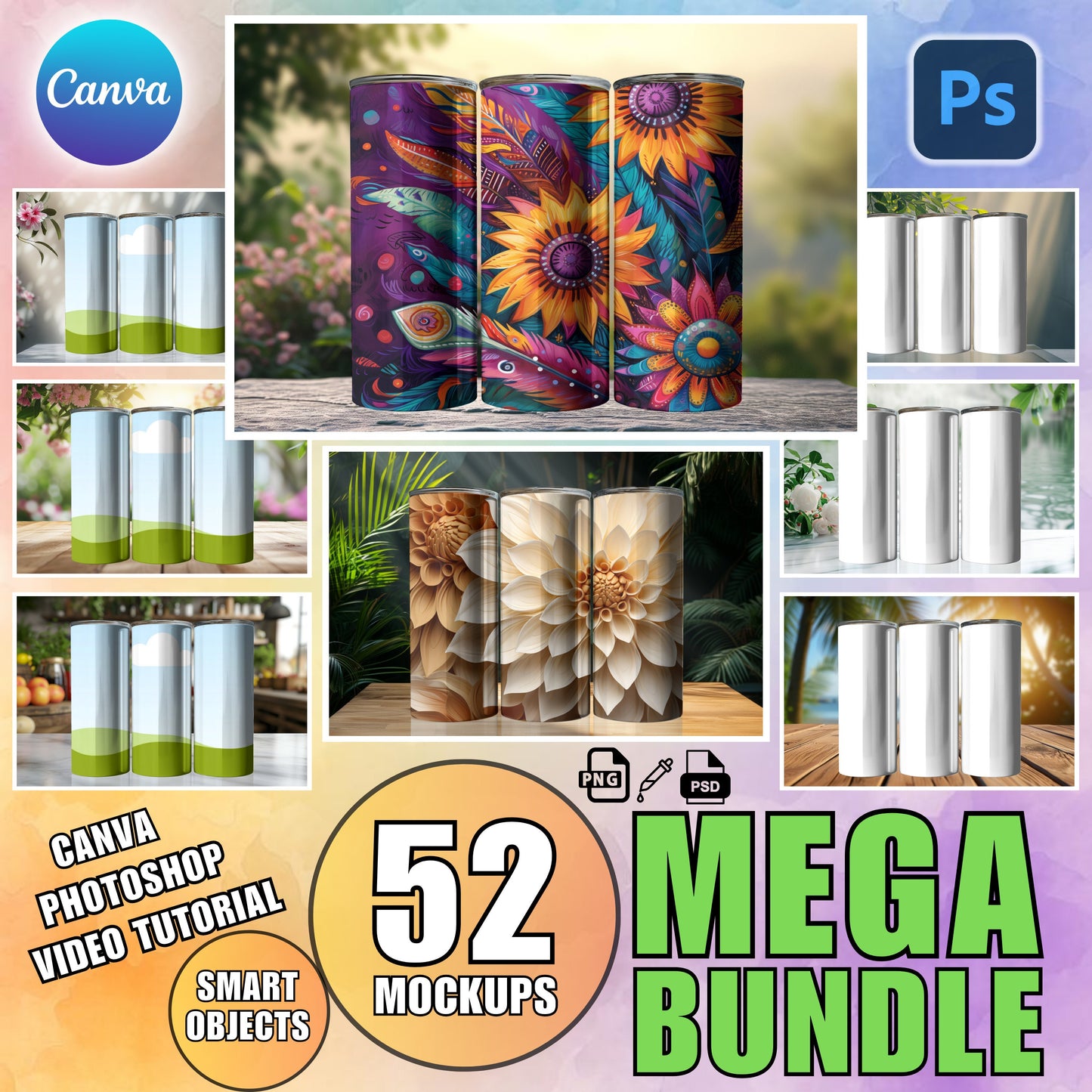 52 Tumbler Mockup Bundle Canva Tumbler Template Bundle