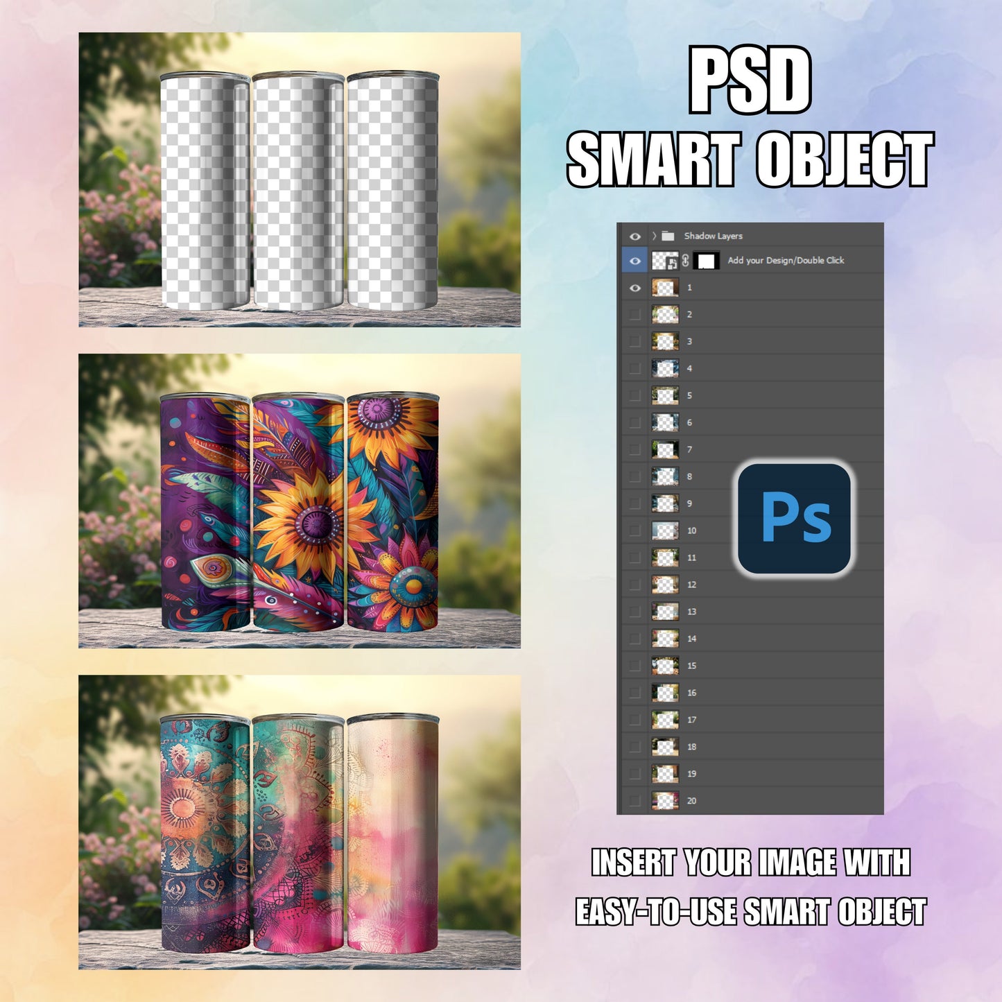 20oz Skinny Tumbler Transparent PNG Mock-Up Overlay