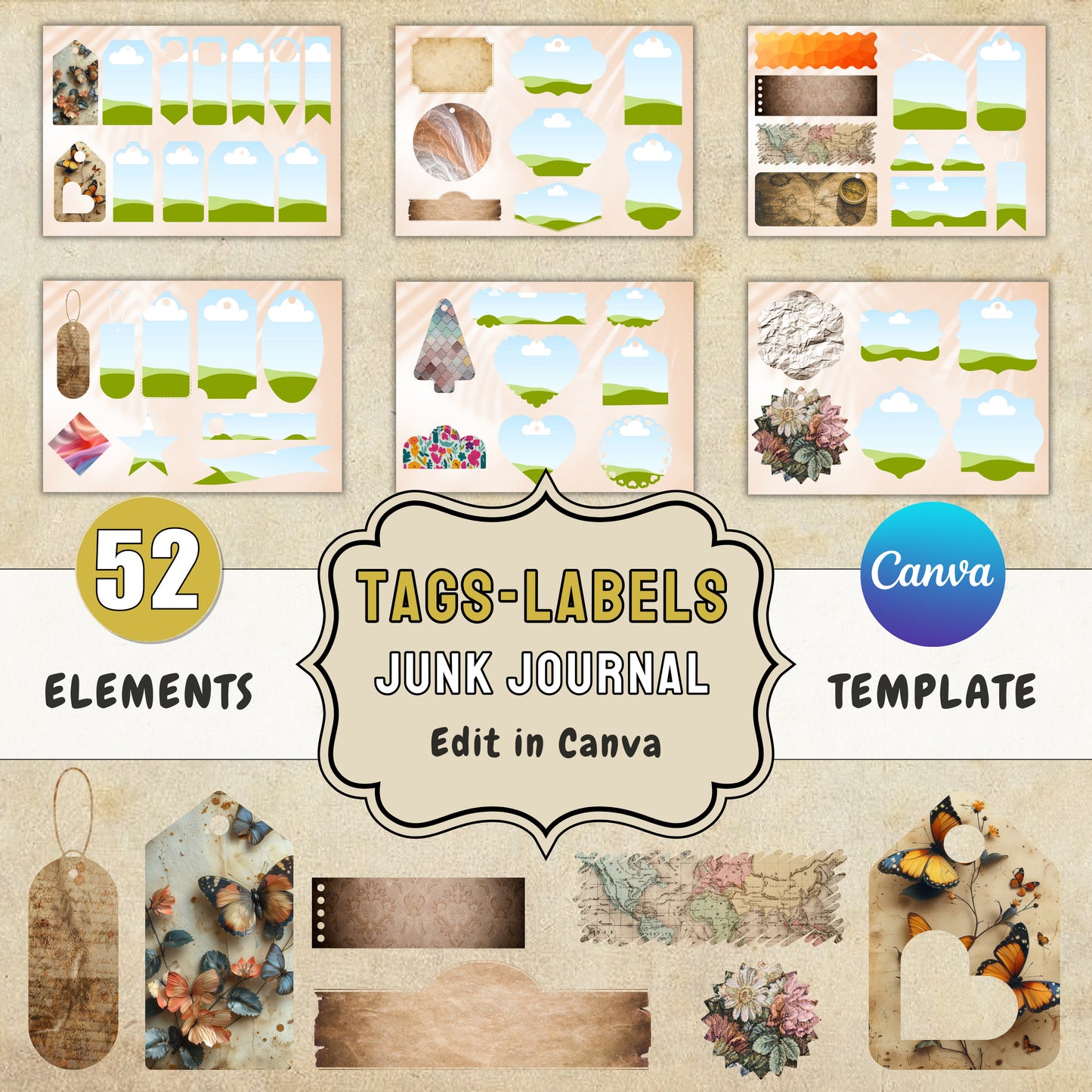 Canva Labels Template Journal Tags Template