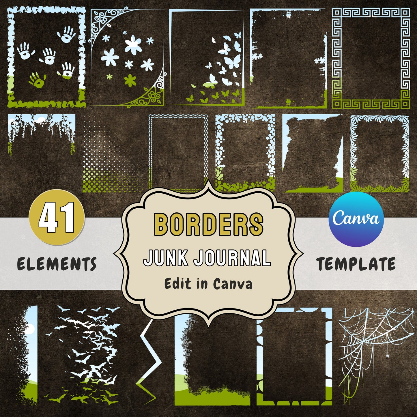 Grunge Borders Canva Frames Template Overlays