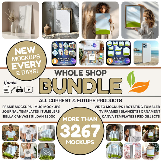 Whole Shop Mockup Bundle Full | Access Digital Product Mockups | Wallart - Mugs - Shirt - Sweatshirt - Tumbler - Video
