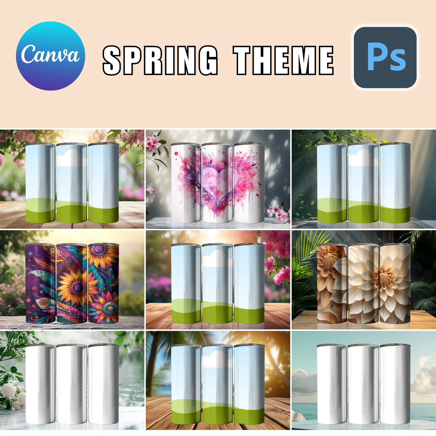 spring Canva Tumbler Template