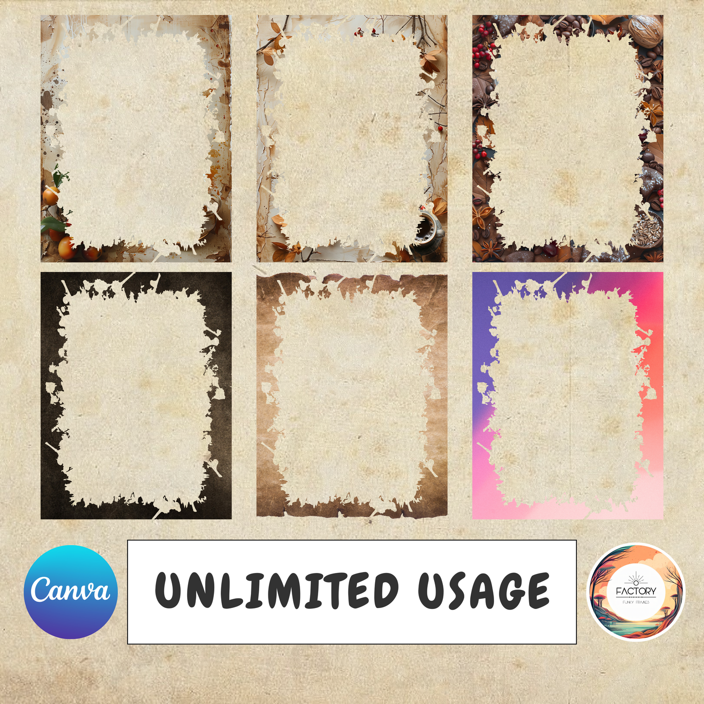 Grunge Borders Canva Frames Template | Canva Drag and Drop Borders | Template Editable Canva Frames