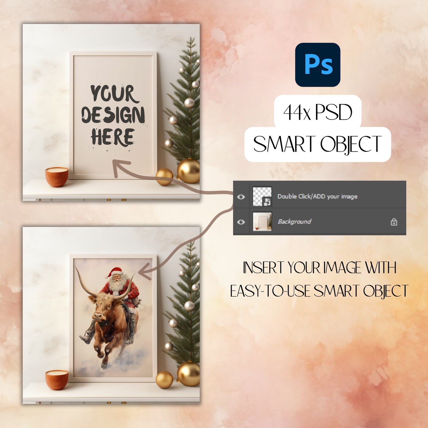 Christmas WallArt Mockup Bundle | PSD Canvas Mockup | Canvas Template Photoshop +TUTORIAL