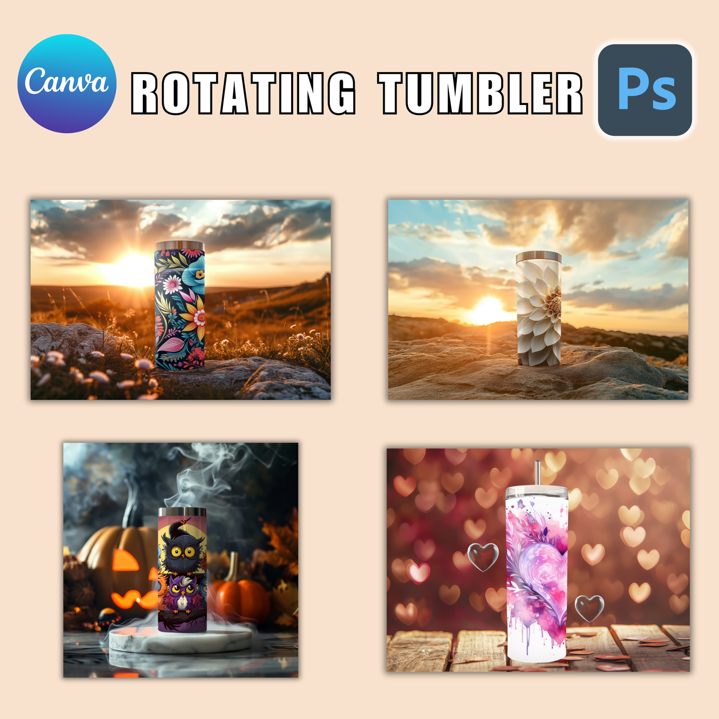 Canva Tumbler Mockup Bundle | Halloween Mockup Tumbler | PSD Tumbler Mockup | Canva Tumbler Template