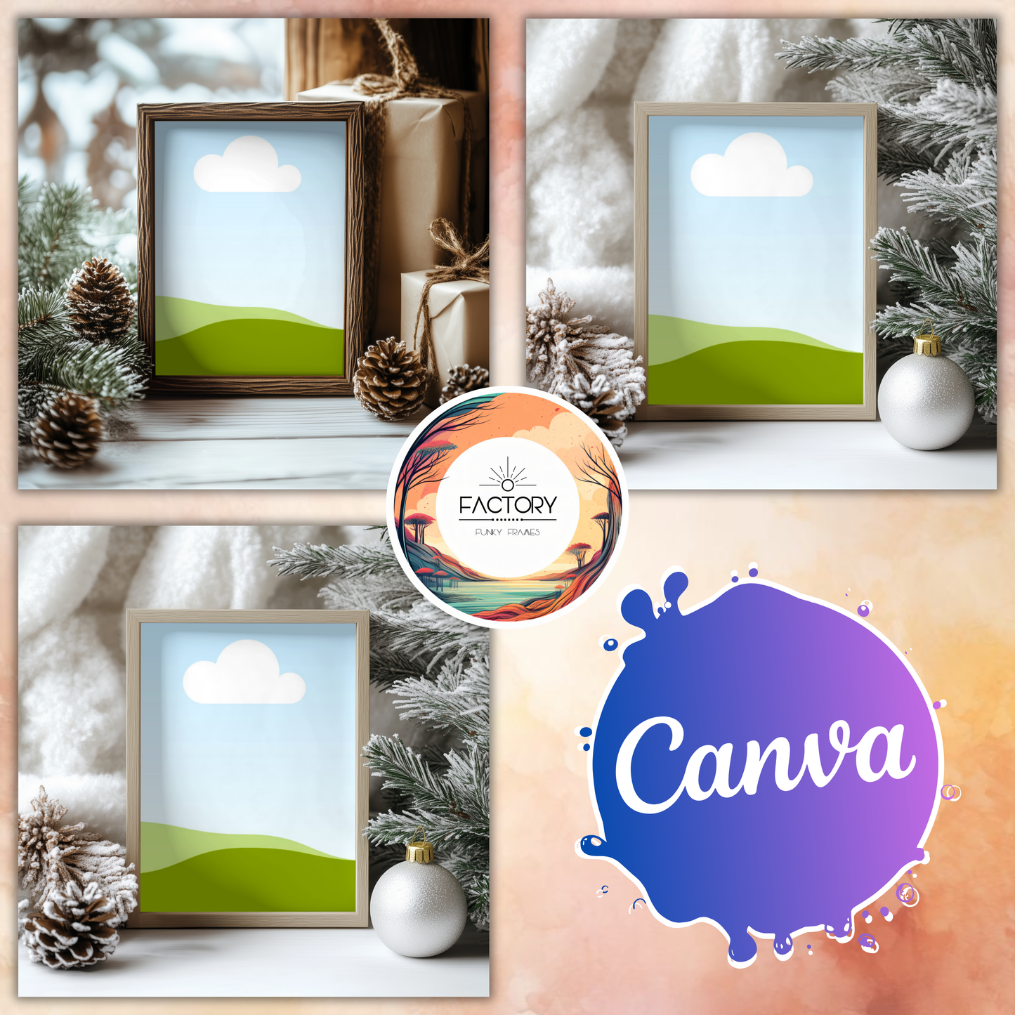 Christmas Wallart Template Bundle | Canva Frame Mockup | Canva Frame Template Bundle | Canva Drag and Drop Frame Mockup