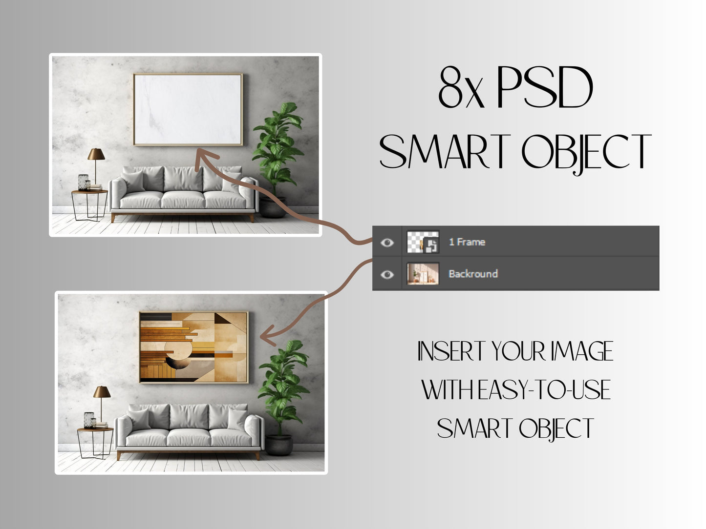 Frame Mockup Bundle | Horizontal PSD Frame Template | Living Room Frame Template + TUTORIAL