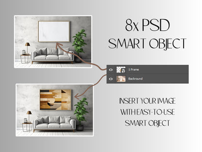 Frame Mockup Bundle | Horizontal PSD Frame Template | Living Room Frame Template + TUTORIAL