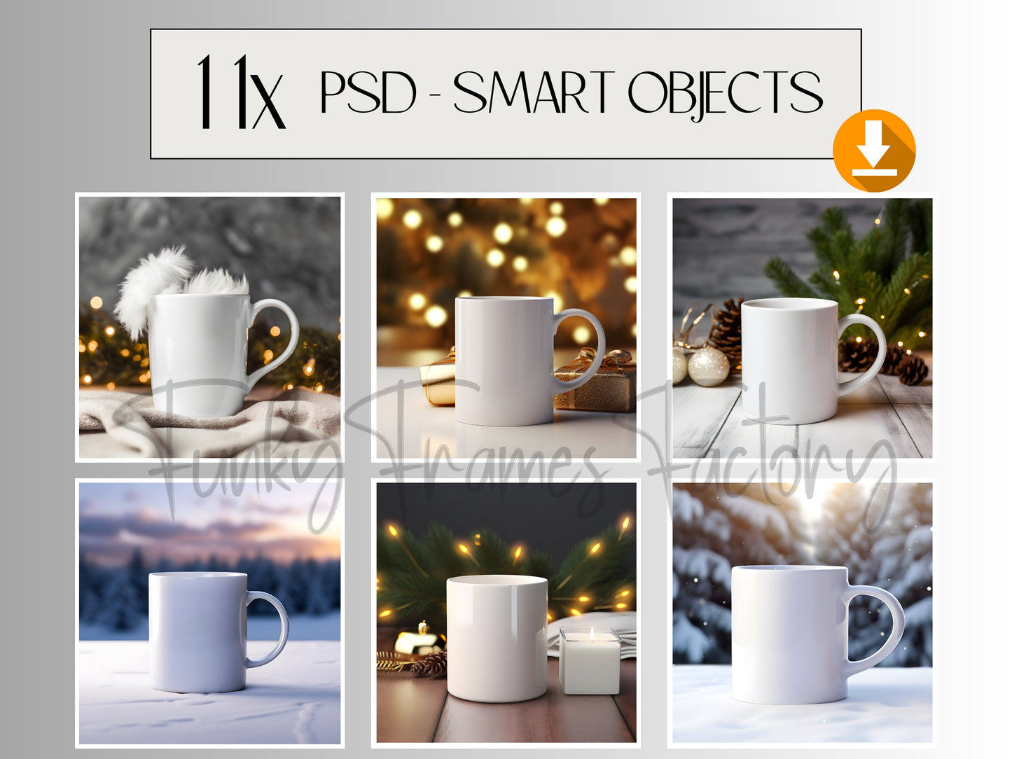 Christmas Mug Mockup Bundle + 11x PSD Mug Templates | Full Front Cover Christmas Cup Mock up Bundle + TUTORIALS