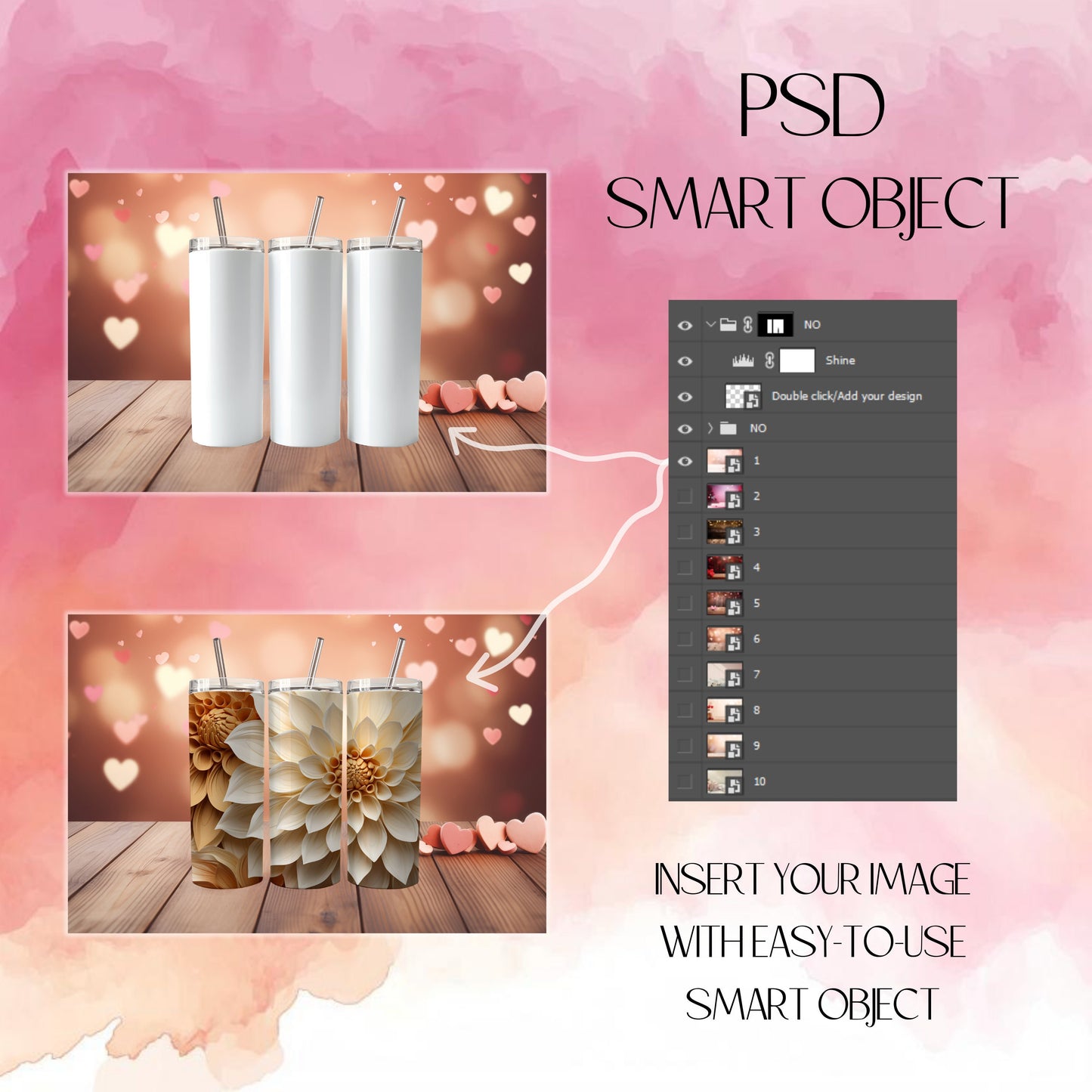 Tumbler PSD Valentines Spinning Tumbler Mockup 