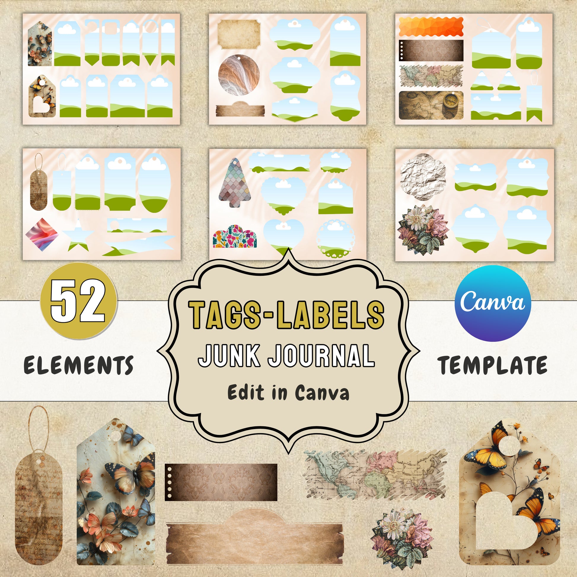 Canva Labels Template Journal Tags Template 