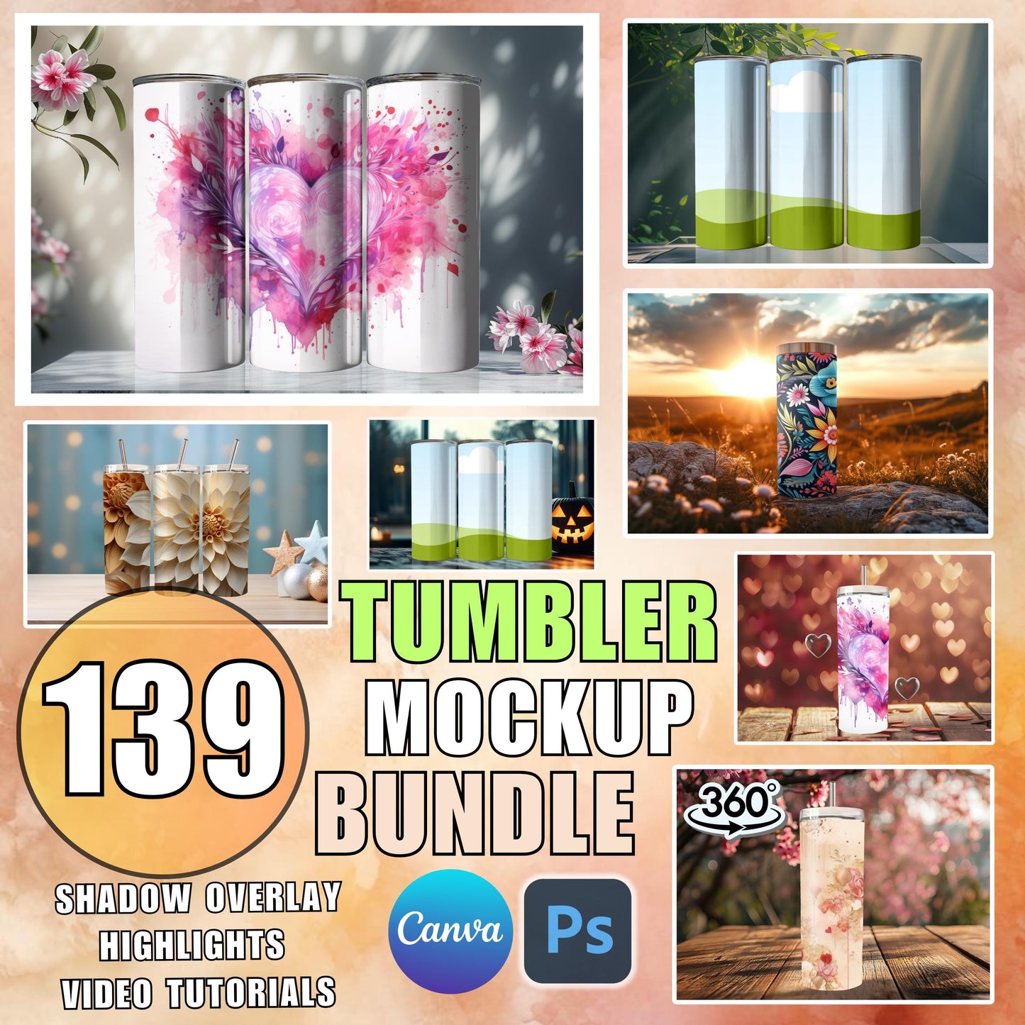 20 oz Canva Tumbler Mockup Bundle 